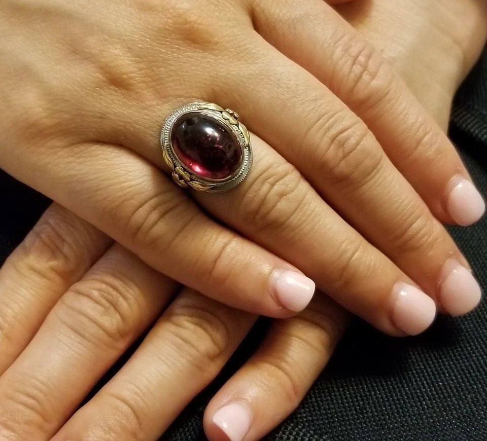 VINTAGE 14K GOLD RING 10.13CT. NATURAL PINK TOURMALINE CABOCHON OVAL SHAPE (1 of 2)