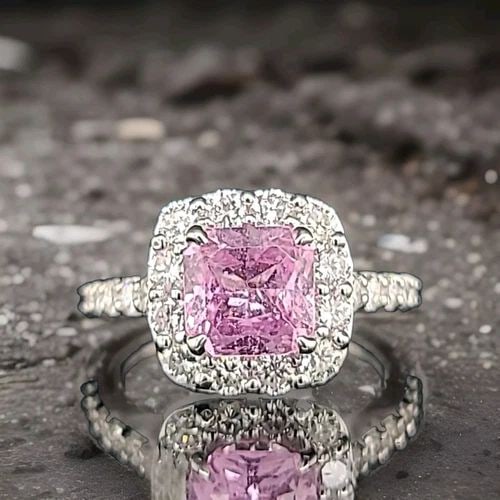 18K WHITE GOLD ENGAGEMENT RING 2.10CT. NATURAL PINK SAPPHIRE RADIANT SHAPE GIA (1 of 1)