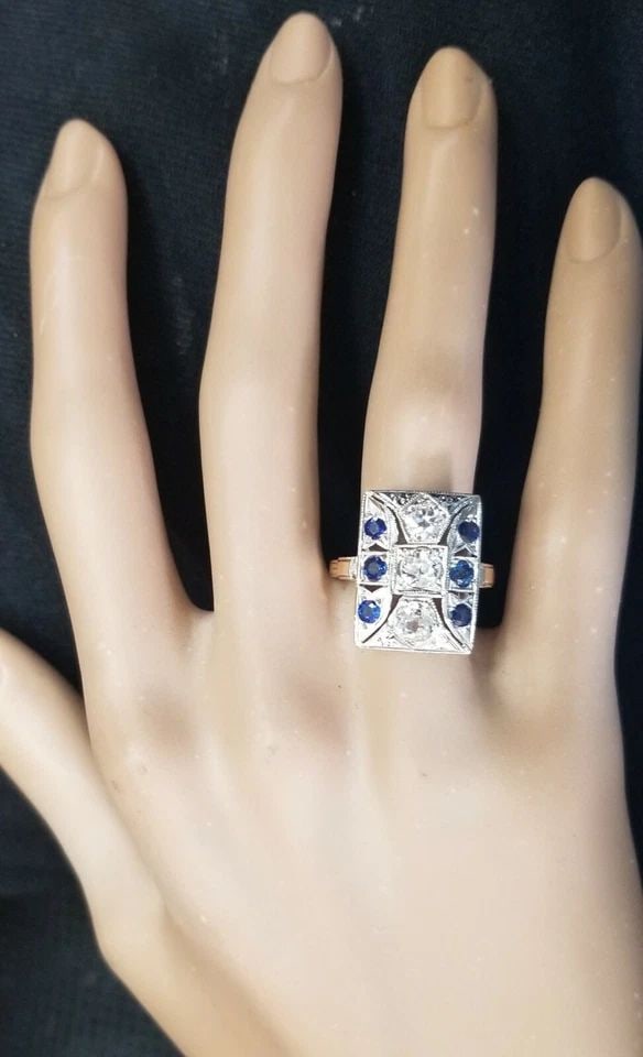 14K WHITE GOLD VINTAGE NATURAL OLD MINE CUT SAPPHIRE DIAMOND RING 1.65CT (1 of 2)