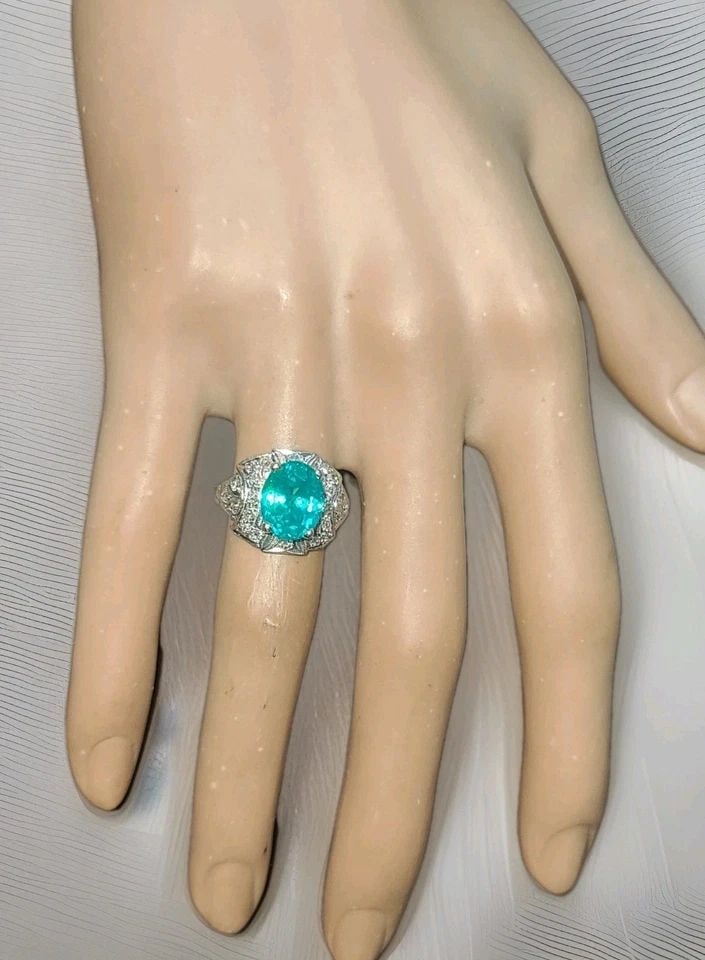 VINTAGE FILIGREE PLATINUM ENGAGEMENT RING 4.10CT. BLUE NEON TOURMALINE OVAL CUT (1 of 1)