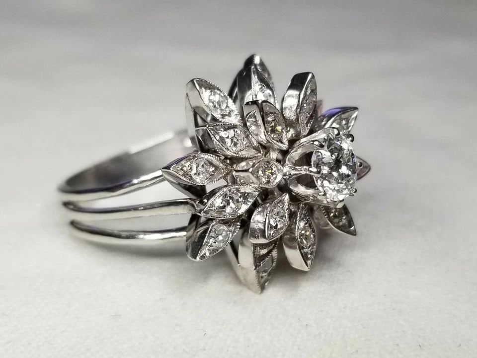 VINTAGE 14K WHITE GOLD RING 0.62CT. NATURAL DIAMOND OLD MINE CUT CIRC 1930'S (1 of 1)