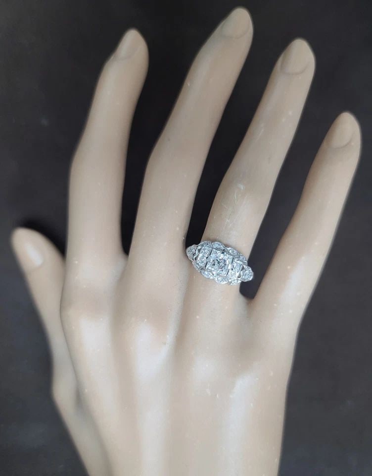 FILIGREE VINTAGE PLATINUM ENGAGEMENT RING 0.77CT. NATURAL OLD MINE DIAMOND (1 of 2)