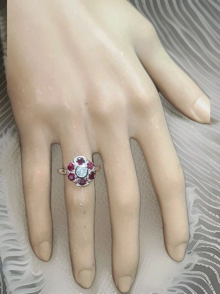 PLATINUM VINTAGE ENGAGEMENT RING 1.53CT. NATURAL RUBY ROUND SHAPE DIAMOND (1 of 2)