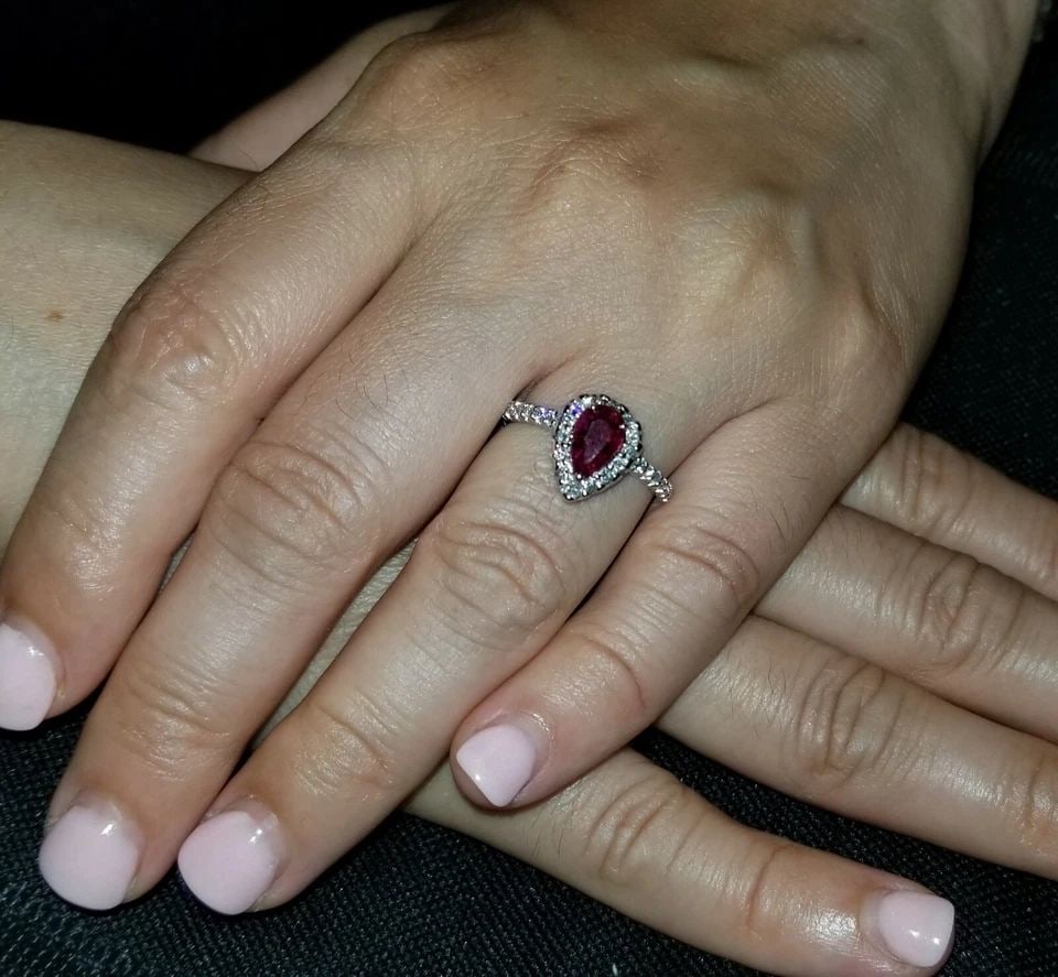 14K WHITE GOLD ENGAGEMENT RING 1.23CT. NATURAL UNHEATED RUBY PEAR SHAPE GIA CERT (1 of 2)