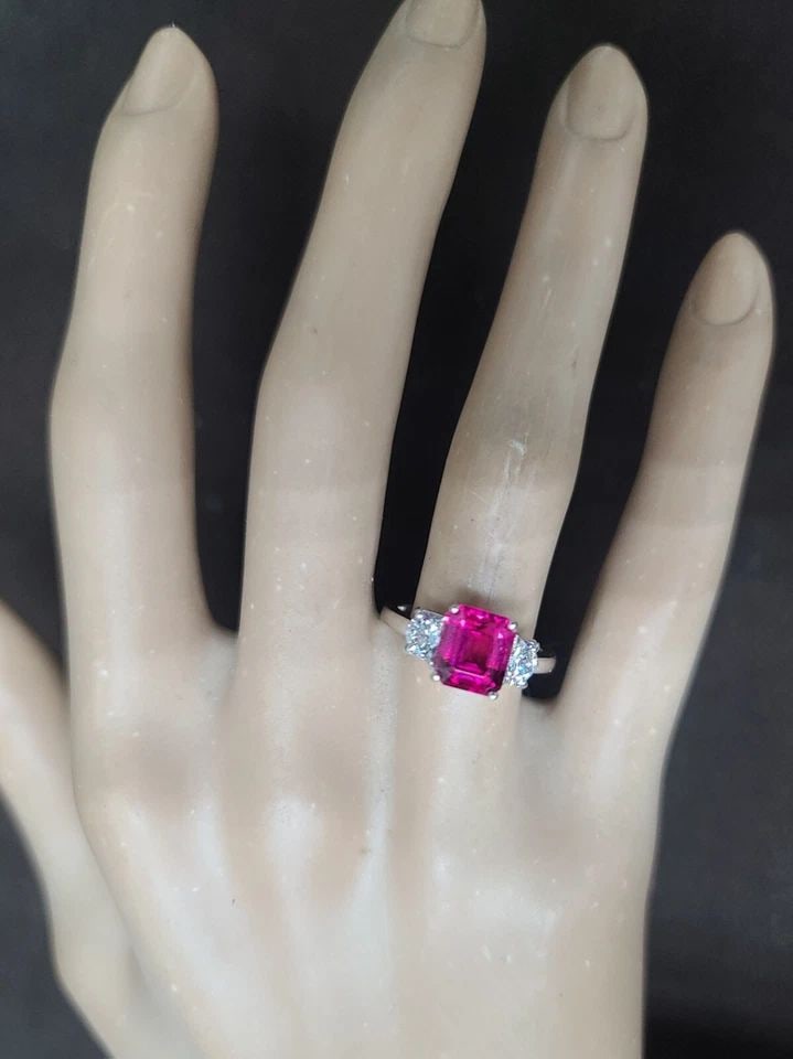 14K WHITE GOLD ENGAGEMENT RING 2.20CT. NATURAL PINK TOURMALINE EMERALD CUT (1 of 2)