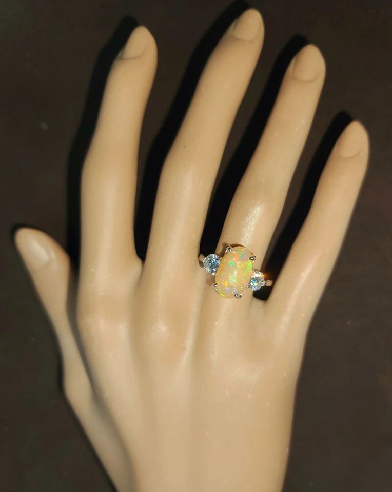 14K WHITE GOLD 2.62CT NATURAL ETHIOPIAN OPAL & DIAMOND ENGAGEMENT RING GIA CERT (1 of 2)