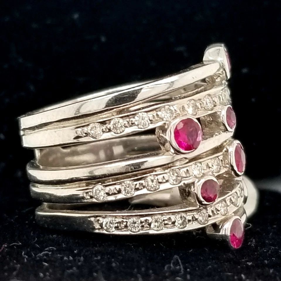 14K WHITE GOLD VINTAGE NATURAL DIAMOND RUBY STATEMENT RING 1.10CT (1 of 2)