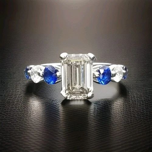 PLATINUM ENGAGEMENT RING LAB GROWN DIAMOND SAPPHIRE 1.61CT. EMERALD CUT (1 of 1)