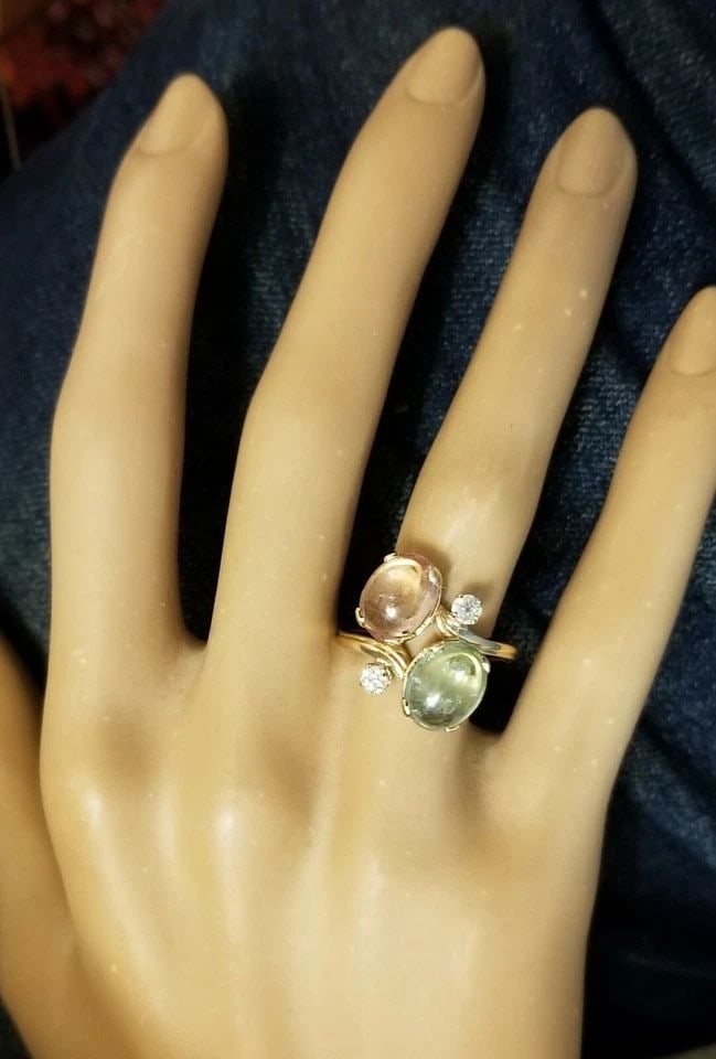 VINTAGE 14K YELLOW GOLD RING 5.12CT NATURAL CABOCHON PINK GREEN TOURMALINE (1 of 2)
