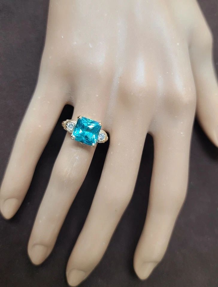 VINTAGE 14K YELLOW GOLD ENGAGEMENT RING 4.01CT. AQUAMARINE RADIANT SHAPE (1 of 1)