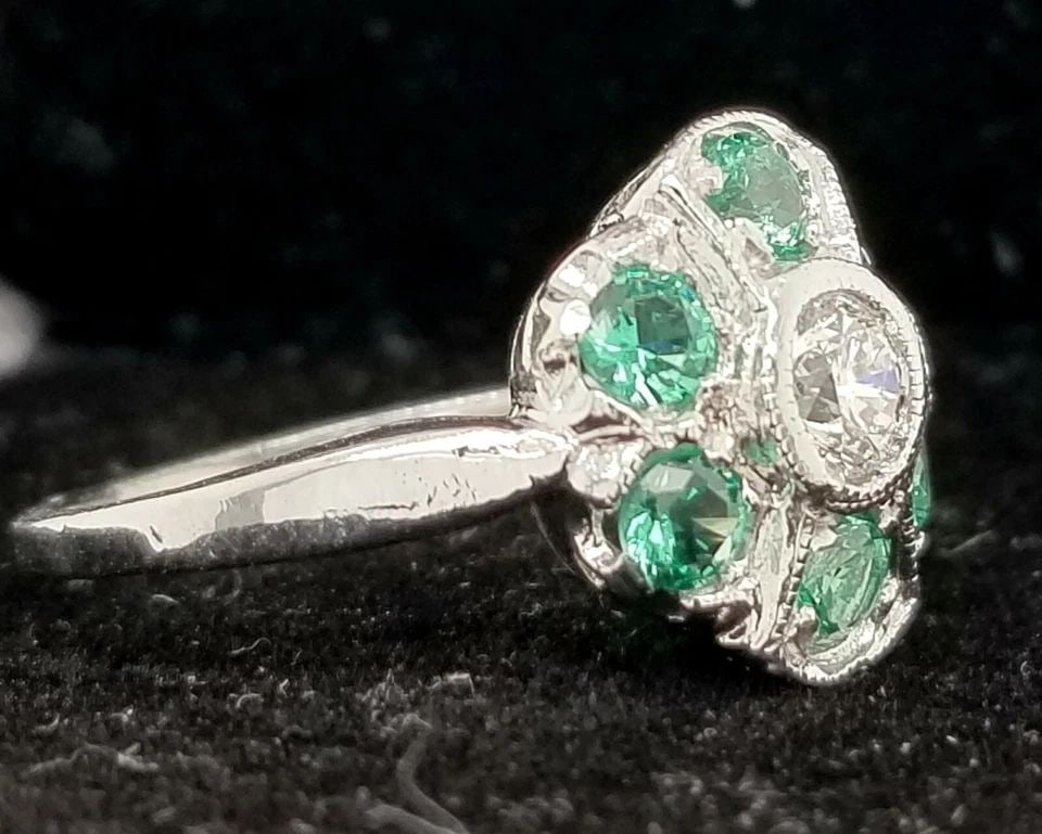 VINTAGE 14K WHITE GOLD 1.25CT NATURAL ROUND DIAMOND EMERALD RING SI1-H (1 of 1)