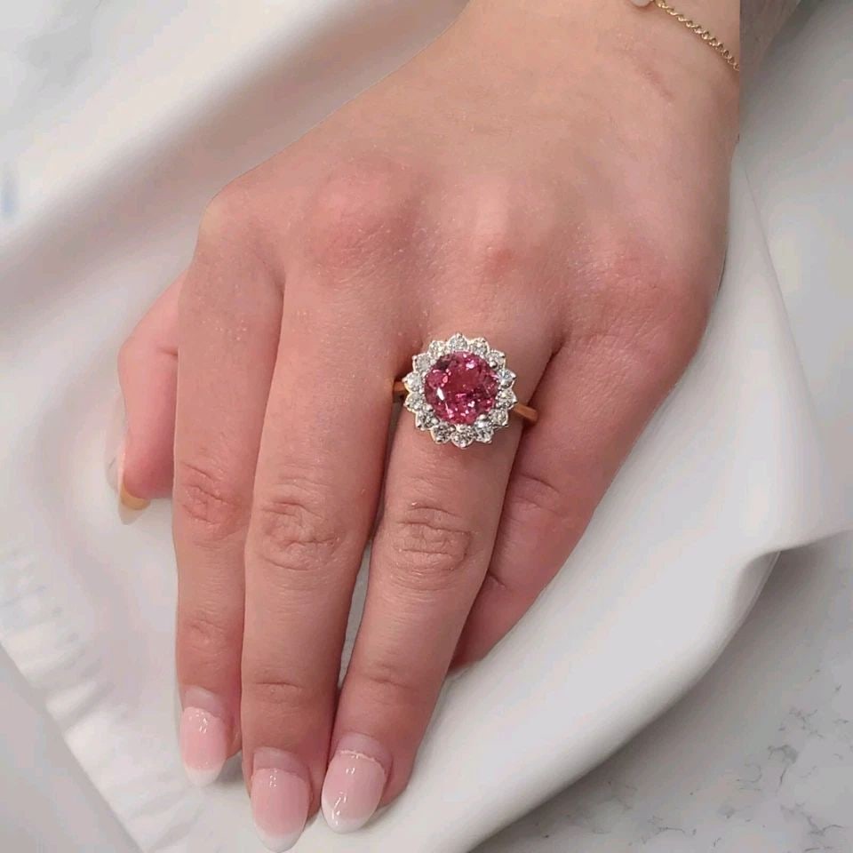 VINTAGE 14K YELLOW GOLD ENGAGEMENT RING 2.86CT.NATURAL PINK TOURMALINE ROUND CUT (1 of 2)
