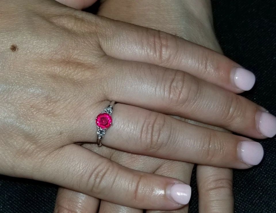 14K WHITE GOLD VINTAGE 1.38CT LAB-GROWN ROUND RUBY ENGAGEMENT RING (1 of 2)