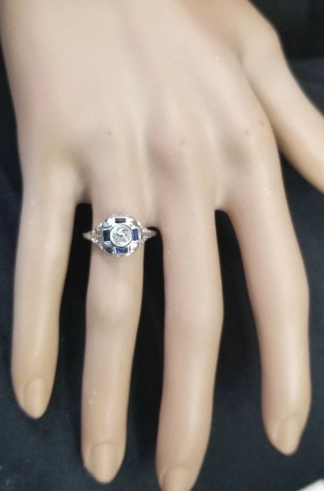 VINTAGE 18K WHITE GOLD ENGAGEMENT RING 0.45CT. NATURAL OLD EURO CUT DIAMOND 1930 (1 of 2)