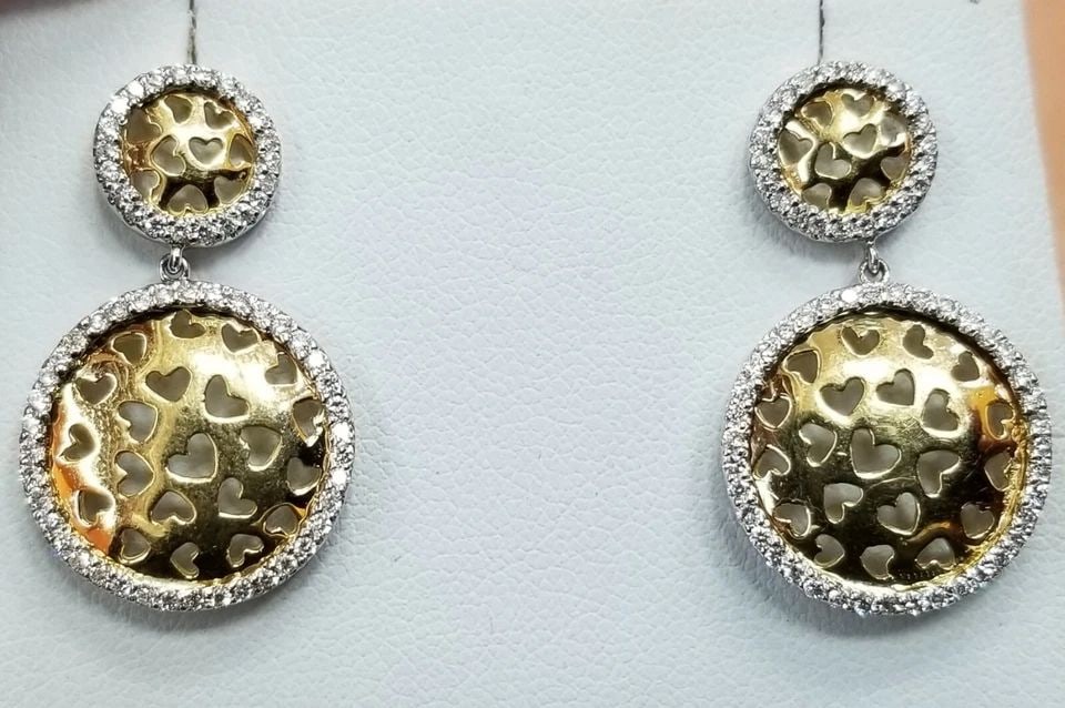 18K WHITE & YELLOW GOLD NATURAL DIAMOND EARRINGS – 1.03CT TW SI1-H – 1 INCH (1 of 2)