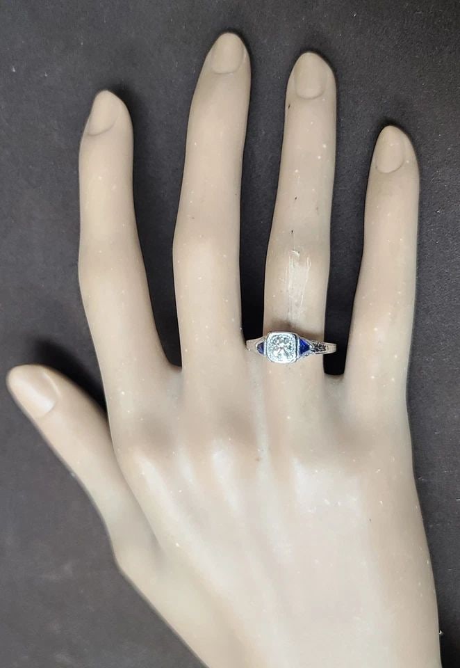 PLATINUM VINTAGE FILIGREE ENGAGEMENT RING 0.35CT NATURAL ROUND DIAMOND (1 of 1)