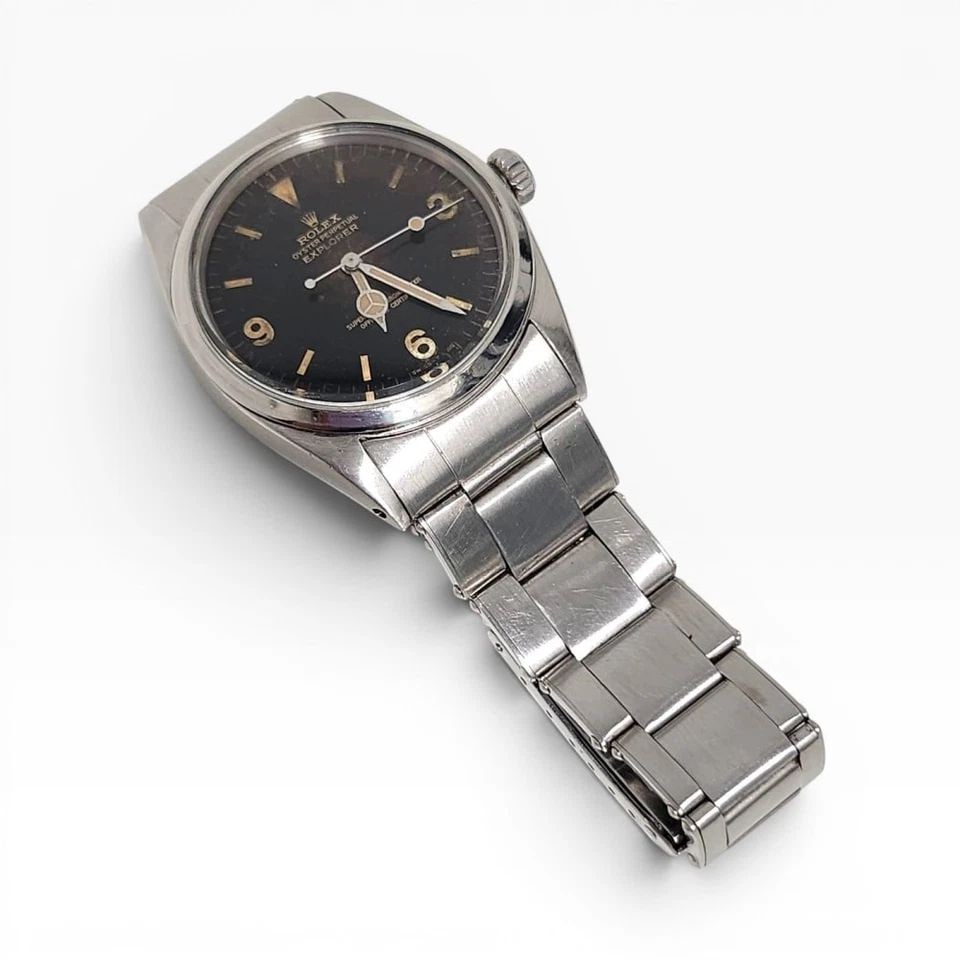 ROLEX EXPLORER 36 MM BLACK TROPICAL GILT DIAL STEEL OYSTER WATCH 1016 CIRCA 1965 (1 of 2)