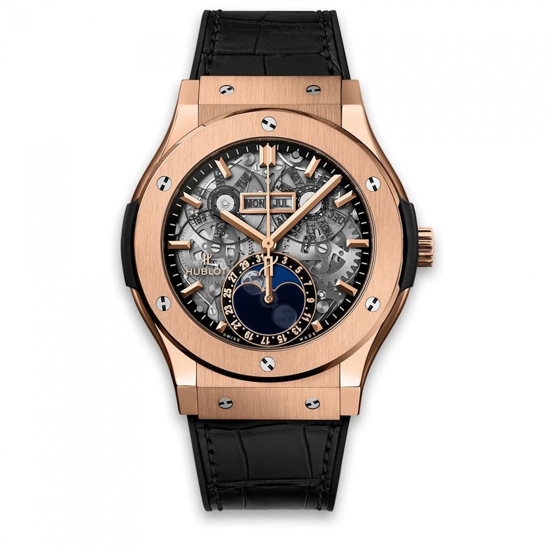 NEW HUBLOT CLASSIC FUSION AEROFUSION MOONPHASE 45 MM WATCH 517.OX.0180.LR: NEW HUBLOT CLASSIC FUSION AEROFUSION MOONPHASE 45 MM WATCH Manufacturer Hublot Category Classic Fusion Subcategory Aerofusion Moonphase Reference Number 517.OX.0180.LR Band Color Black Band Type Allig