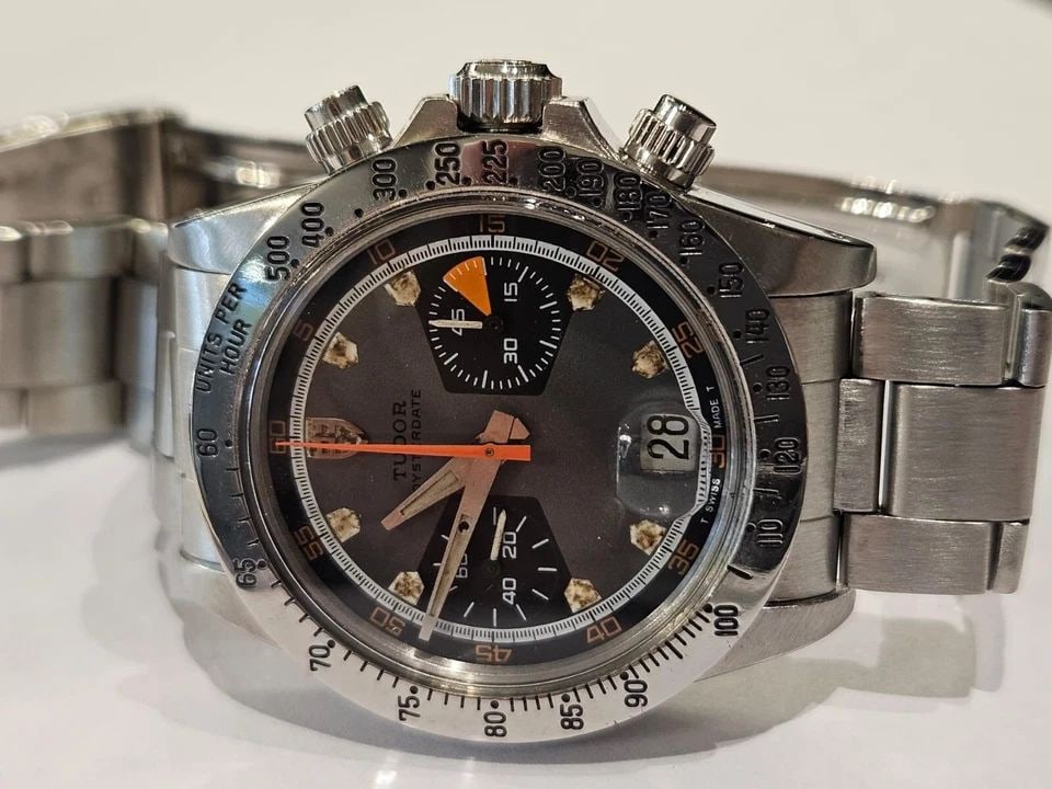 W/PAPER 1973 TUDOR MONTE CARLO HOME PLATE 7032 CHRONOGRAPH STEEL AUTOMATIC WATCH (1 of 2)