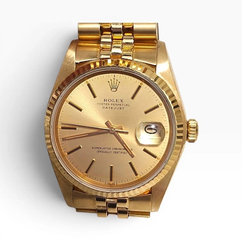 W/BOX ROLEX DATEJUST 36 MM 18K YELLOW GOLD SUPER JUBILEE WATCH 16018 CIRCA 1979 (1 of 2)