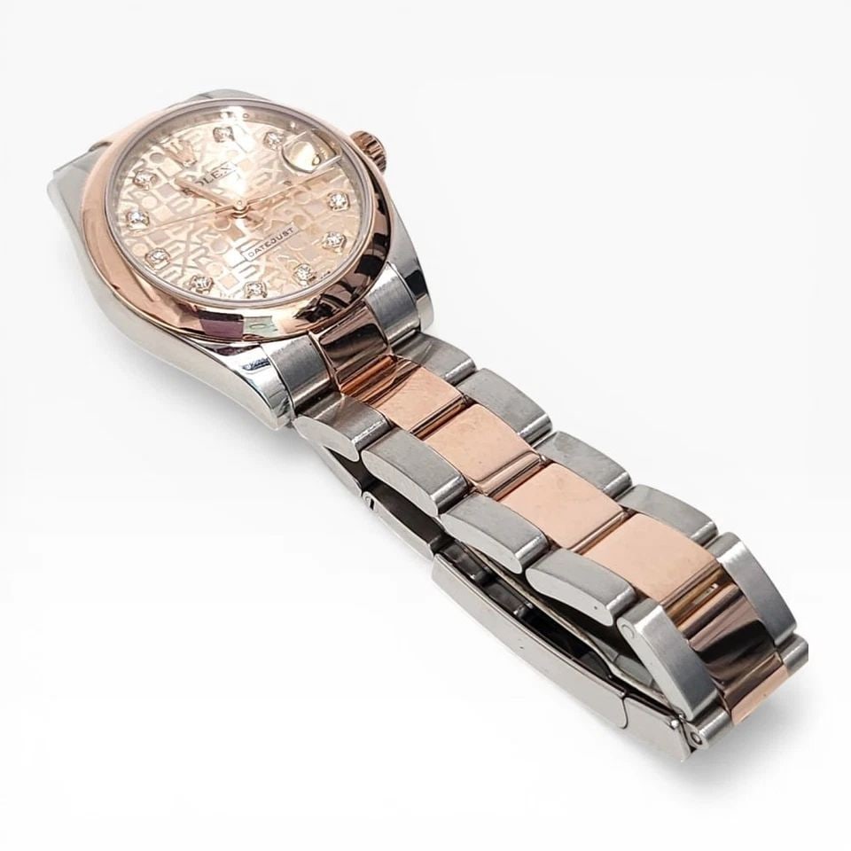 FULL SET 2012 ROLEX DATEJUST 31 MM STEEL 18K ROSE GOLD DIAMONDS WATCH 178241: FULL SET 2012 ROLEX DATEJUST 31 MM STEEL 18K ROSE GOLD DIAMONDS WATCH Manufacturer Rolex Category Mid size Datejust Reference Number 178241 Band STEEL AND RED GOLD Band Type Oyster Bezel Smooth Bezel 