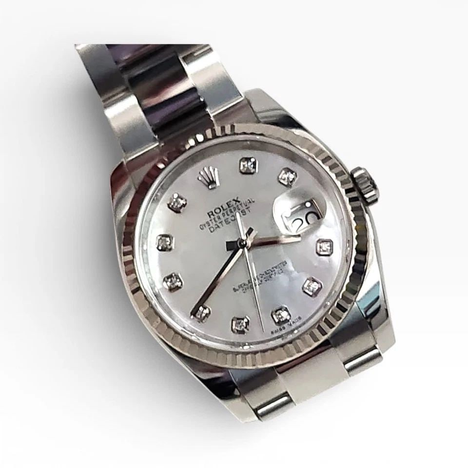 ROLEX DATEJUST 36 MM MOP DIAMOND DIAL 18K WHITE GOLD BEZEL OYSTER WATCH 116234 (1 of 2)