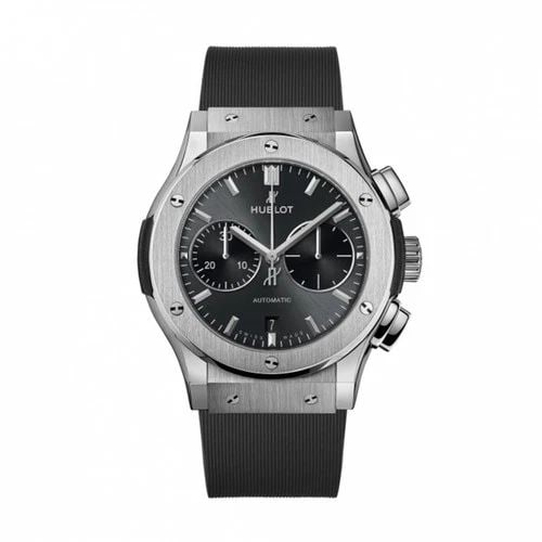 NEW HUBLOT CLASSIC FUSION TITANIUM AUTOMATIC 45 MM GRAY WATCH 521.NX.7071.RX: NEW HUBLOT CLASSIC FUSION TITANIUM AUTOMATIC 45 MM GRAY WATCH Manufacturer Hublot Category Classic Fusion Reference Number 521.NX.7071.RX Band Color Grey Band Type Rubber Box Yes Condition New with ta