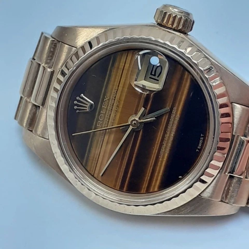 ROLEX LADIES DATEJUST 26 MM TIGER EYE DIAL PRESIDENT 18K YELLOW GOLD WATCH 6917 (1 of 2)