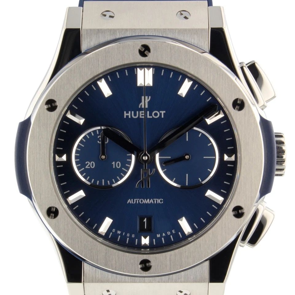 HUBLOT CLASSIC FUSION CHRONO TITANIUM AUTOMATIC 42 MM BLUE WATCH 541.NX.7170.LR (1 of 2)
