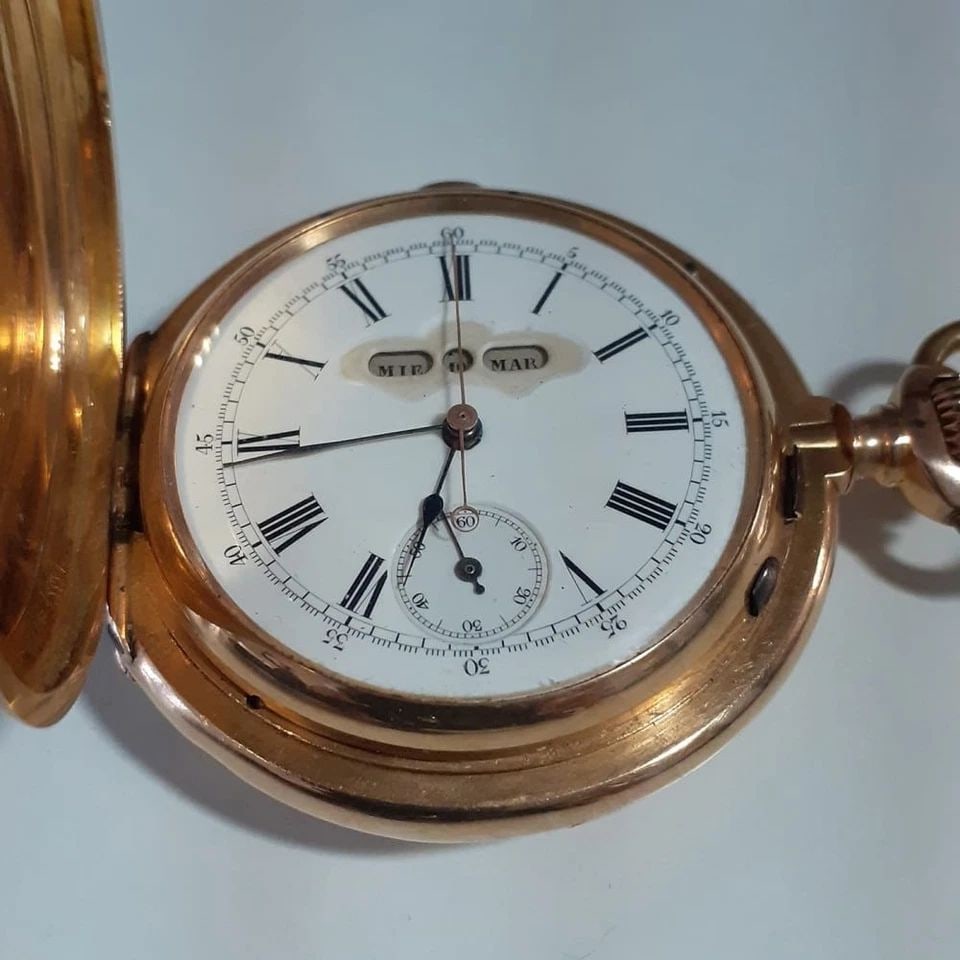 VERY EXOTIC POCKET WATCH ANONIMO 18K YELLOW GOLD 55 MM DAY DATE SPANISH WATCH (1 of 2)