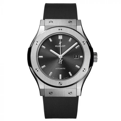 NEW HUBLOT CLASSIC FUSION TITANIUM AUTOMATIC 45 MM WATCH 511.NX.7071.RX: NEW HUBLOT CLASSIC FUSION TITANIUM AUTOMATIC 45 MM WATCH Manufacturer Hublot Category Classic Fusion Reference Number 511.NX.7071.RX Band Color Grey Band Type Rubber Box Yes Condition New with tags Cr