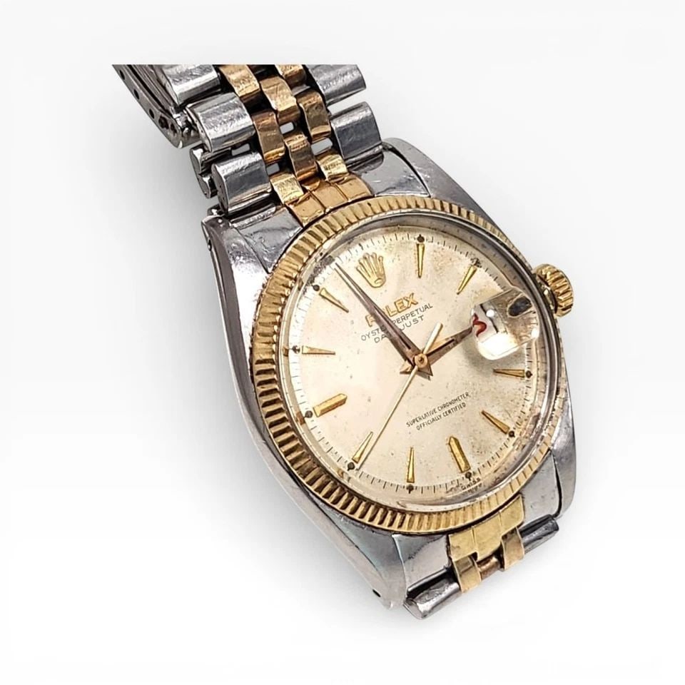VINTAGE ROLEX DATEJUST 36 MM TWO TONE CREAM PATINA JUBILEE WATCH 6605 CIRCA 1959 (1 of 2)