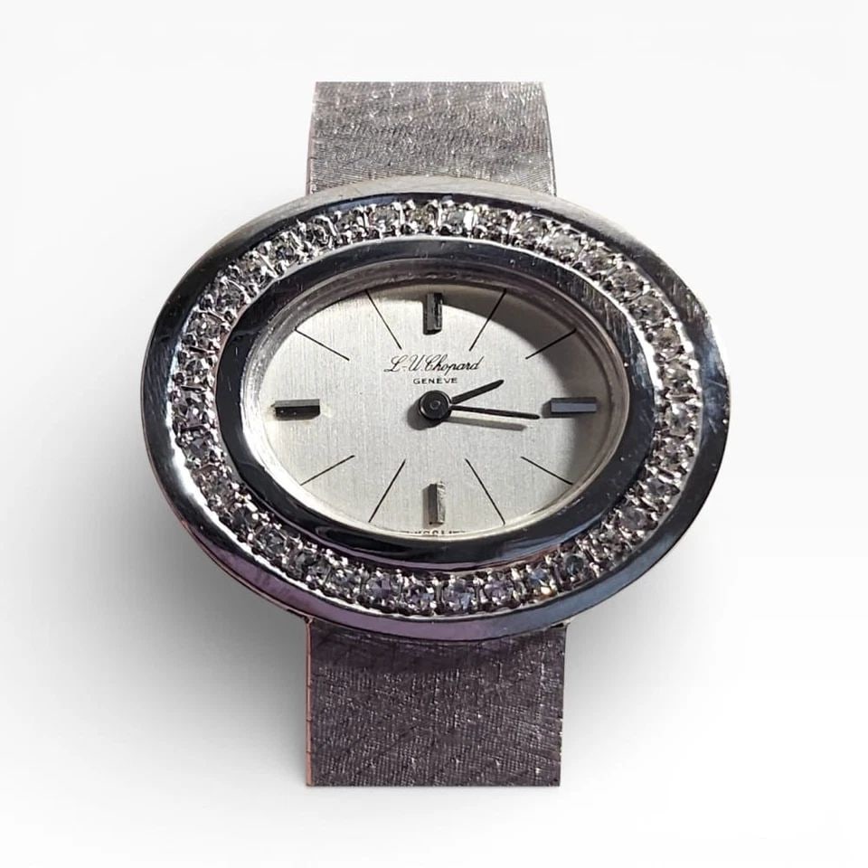 VERY RARE VINTAGE CHOPARD LADIES 29 MM 18K WHITE GOLD DIAMONDS WATCH 5002 (1 of 2)