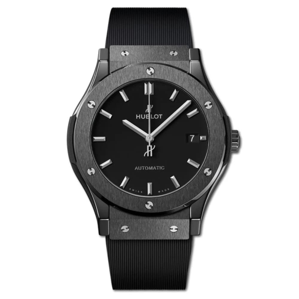 NEW HUBLOT CLASSIC FUSION CERAMIC AUTOMATIC 45MM BLACK WATCH 511.CM.1171.RX: NEW HUBLOT CLASSIC FUSION CERAMIC AUTOMATIC 45MM BLACK WATCH Manufacturer Hublot Category Classic Fusion Reference Number 511.CM.1171.RX Band Color Black Band Type Rubber Bezel Fixed Box Yes Clasp Typ