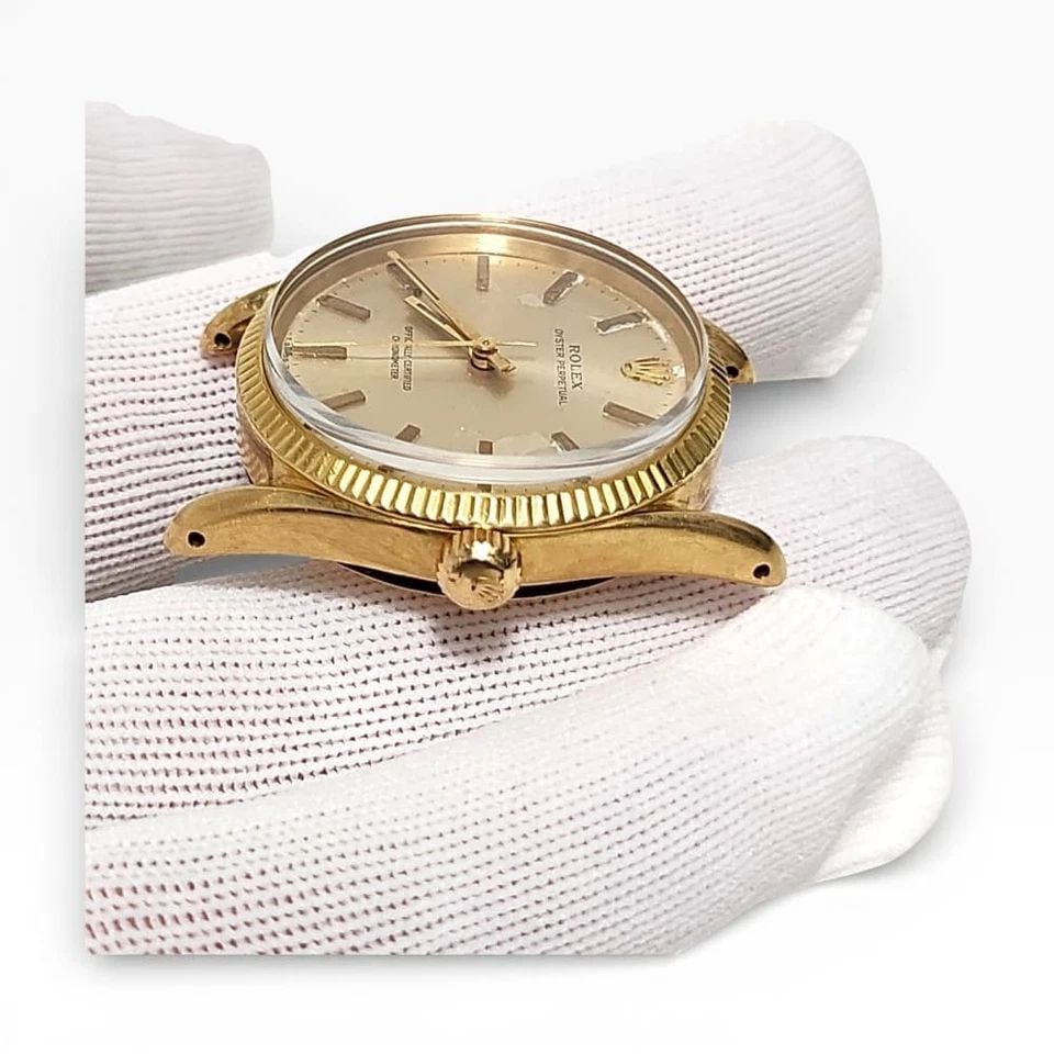 VINTAGE ROLEX OYSTER PERPETUAL 34 MM 18K YELLOW GOLD HEAD ONLY WATCH 6590 (1 of 2)