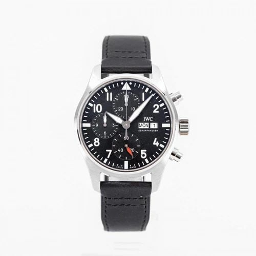 NEW IWC PILOTS CHRONOGRAPH STEEL CASE AUTOMATIC 41 MM BLACK WATCH IW388111: NEW IWC PILOTS CHRONOGRAPH STEEL CASE AUTOMATIC 41 MM BLACK WATCH Manufacturer IWC Category Pilots Subcategory Chronograph Reference Number IW388111 Band Color Black Band Type Leather Box Yes Conditio