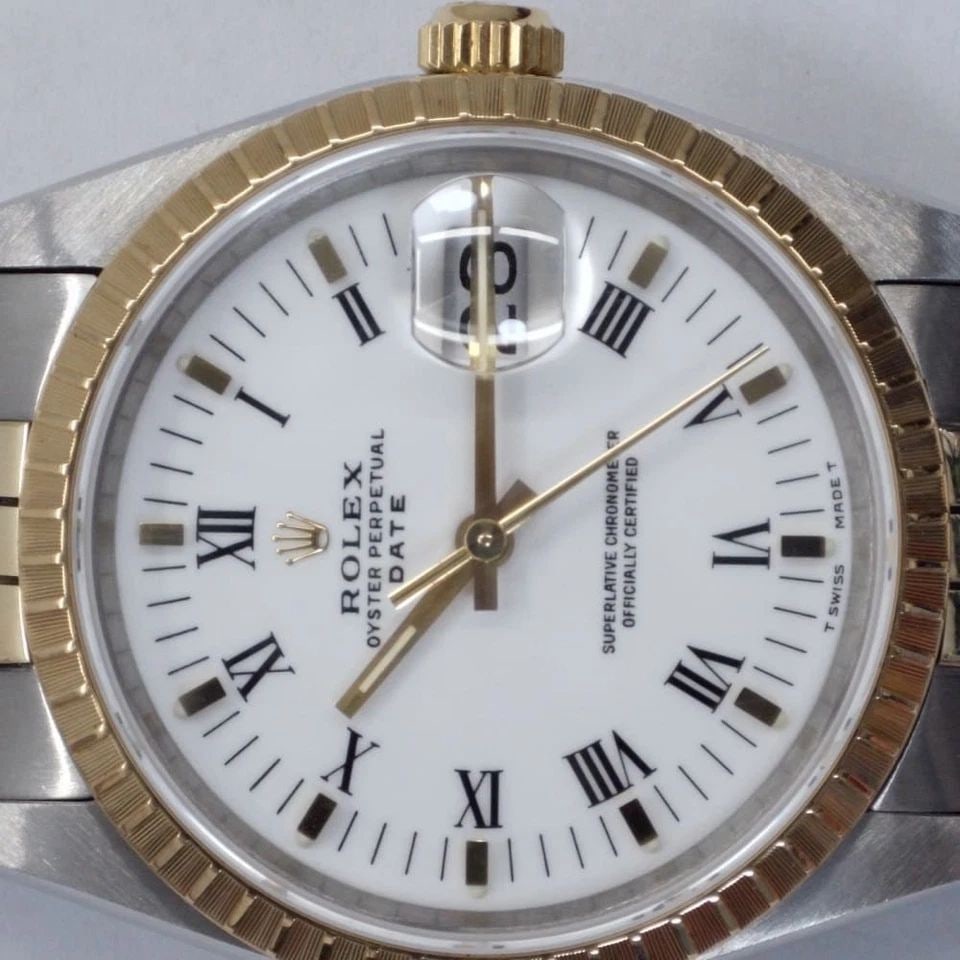 W/PAPERS ROLEX DATE 34MM STEEL 18K YELLOW GOLD JUBILEE WATCH 15223 N SERIES 1991: W/PAPERS ROLEX DATE 34MM STEEL 18K YELLOW GOLD JUBILEE WATCH Manufacturer Rolex Category Mens Date 34mm Subcategory Sapphire Crystal Quick Set Reference Number 15223 Band Steel ,Yellow Gold Band Color