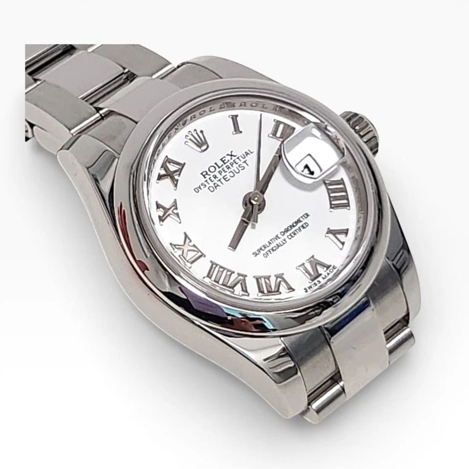 ROLEX LADIES DATEJUST 26 MM WHITE ROMAN OYSTER STEEL AUTOMATIC WATCH 179160 2010 (1 of 2)