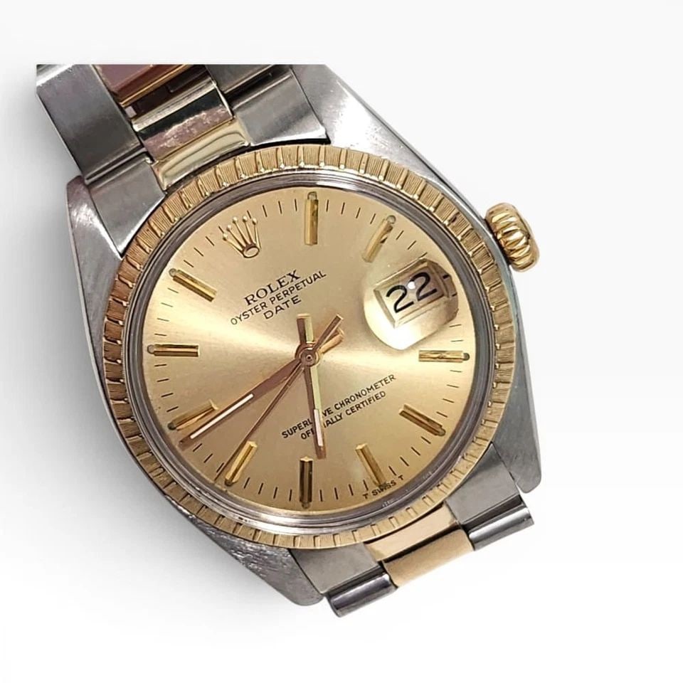 ROLEX DATE 34 MM TWO TONE CHAMPAGNE OYSTER AUTOMATIC WATCH 1505 CIRCA 1979 (1 of 2)