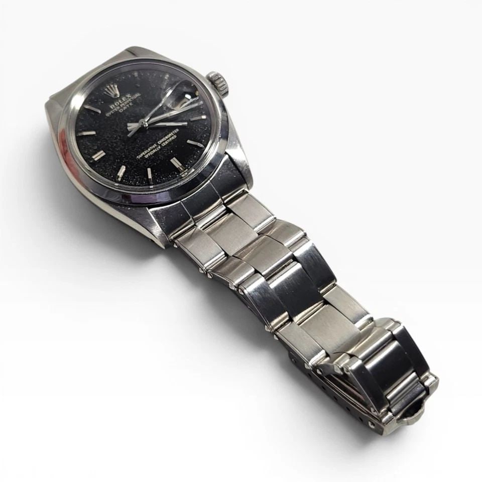 ROLEX DATE 34 MM BLACK GILT DIAL STEEL OYSTER AUTOMATIC WATCH 1500 CIRCA 1967 (1 of 2)
