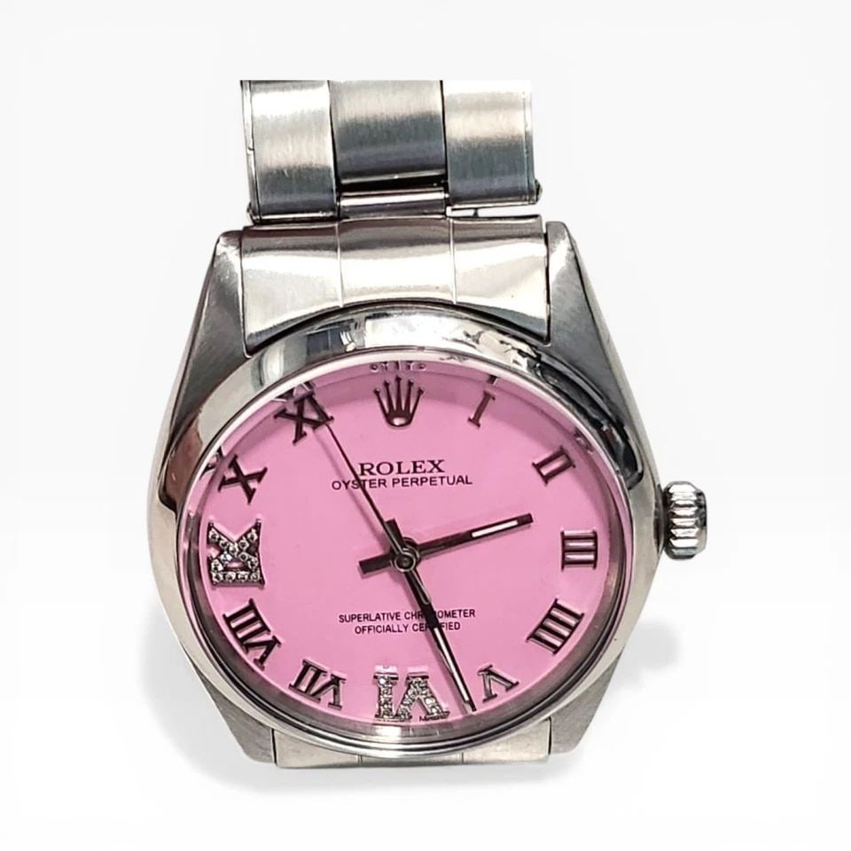 ROLEX OYSTER PERPETUAL 34 MM CANDY PINK DIAMOND DIAL STEEL WATCH 1002 CIRCA 1964 (1 of 2)