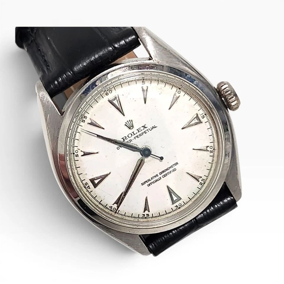 VINTAGE ROLEX OYSTER PERPETUAL 34MM STEEL LEATHER AUTOMATIC WATCH 6084 YEAR 1952 (1 of 2)