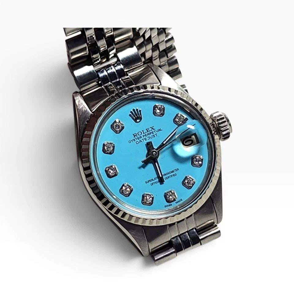 ROLEX LADIES DATEJUST 26 MM STEEL BLUE TURQUOISE DIAMOND DIAL JUBILEE WATCH 6517 (1 of 2)