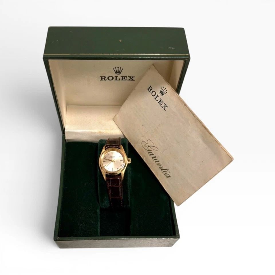 FULL SET ROLEX OYSTER PERPETUAL LADY 26 MM 18K YELLOW GOLD WATCH 6619 CIRCA 1967 (1 of 2)