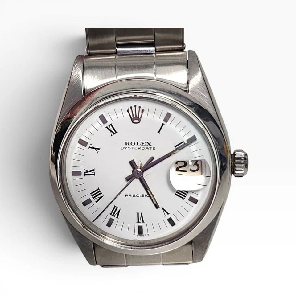 ROLEX OYSTER PERPETUAL LADIES 24 MM WHITE ROMAN AUTOMATIC WATCH 6718 CIRCA 1982 (1 of 2)