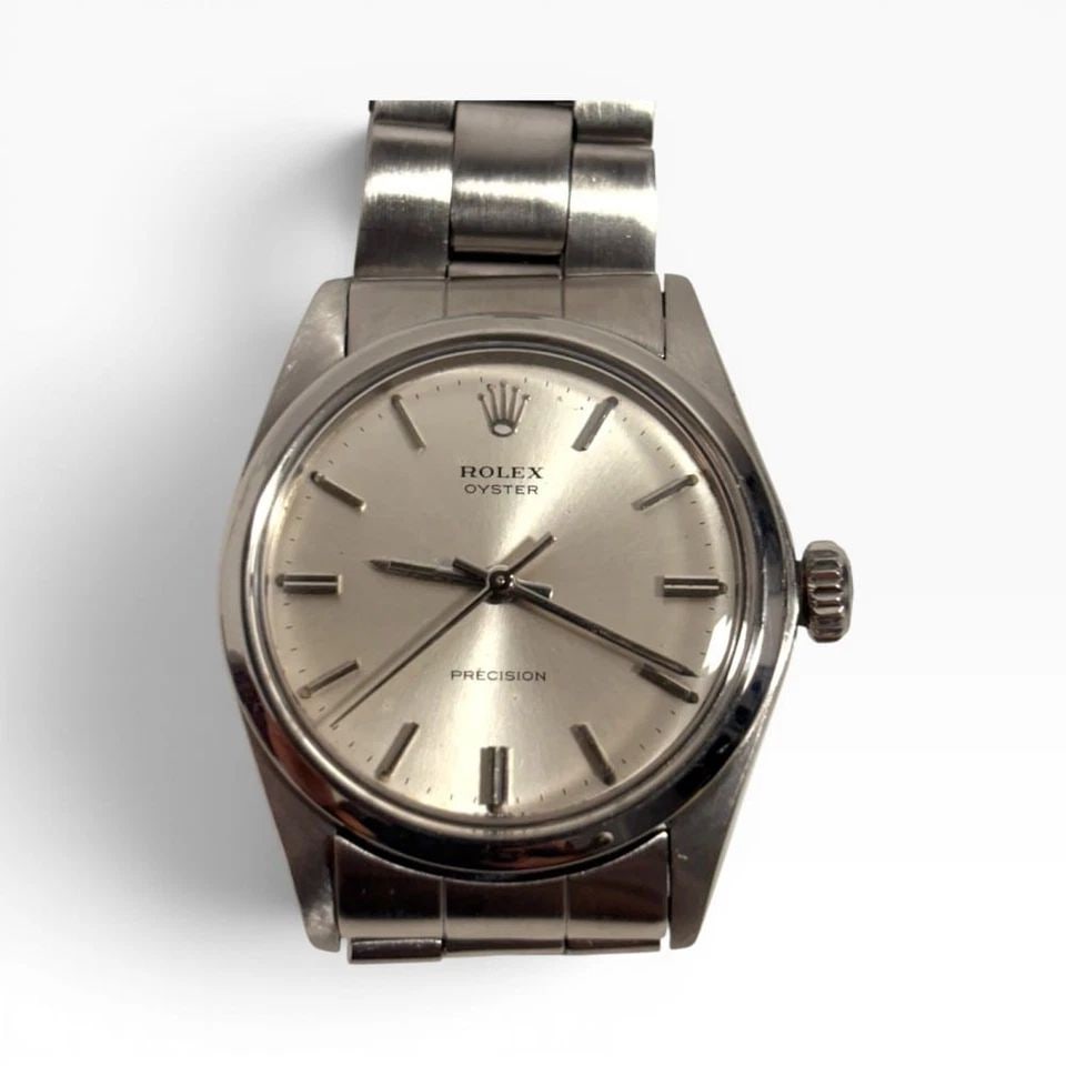 ROLEX OYSTERDATE PRECISION 34 MM WHITE ROMAN STEEL MANUAL WATCH 6694 CIRCA 1966 (1 of 2)