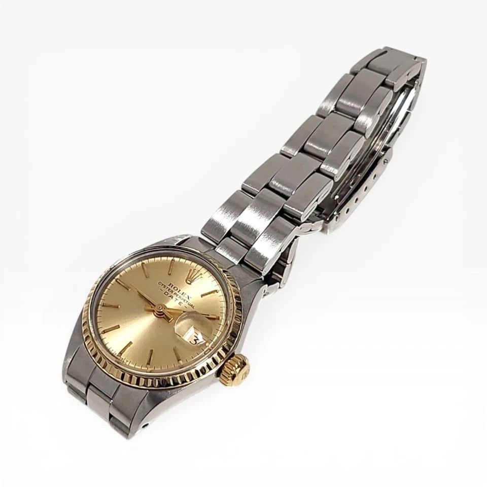 ROLEX OYSTER PERPETUAL LADIES 26 MM STEEL WHITE ROMAN WATCH 6719 CIRCA 1978 (1 of 2)