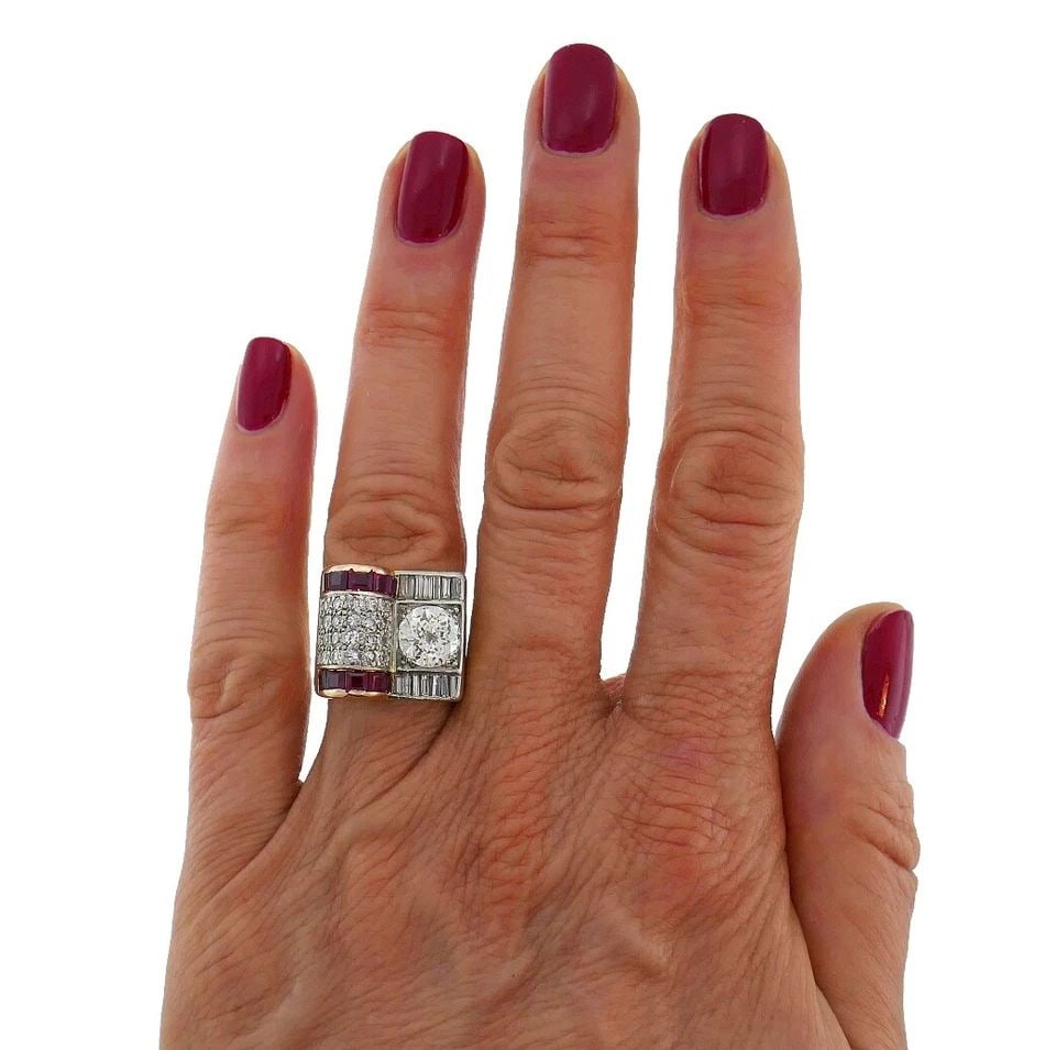 JUBILEE CUT DIAMOND RUBY GOLD RETRO RING (1 of 2)
