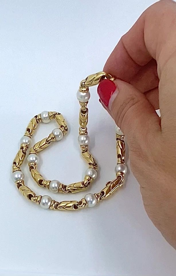 BVLGARI BULGARI PASSO DOPPIO PEARL 18K GOLD LINK NECKLACE (1 of 2)