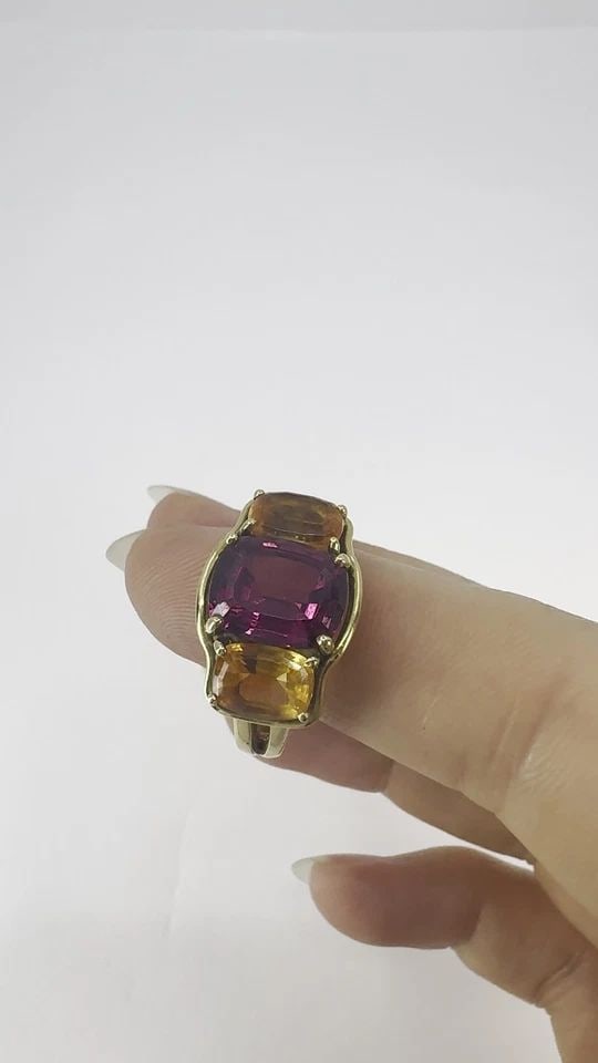 VERDURA 18K GOLD RUBELLITE AND MADEIRA CITRINE THREE STONE RING (1 of 2)